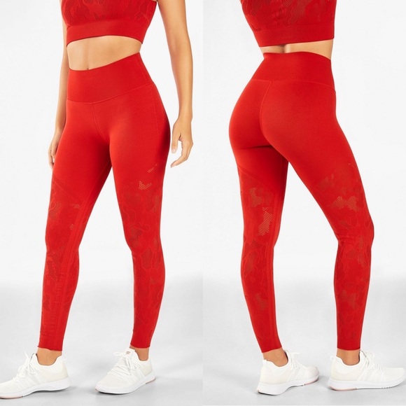 NEW Fabletics High-Waisted Sculptknit Permission Red Statement Leggings Size XS - Picture 1 of 9